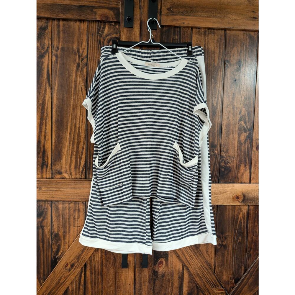 Haptics 2 piece striped navy lounge travel outfit womens sz 2x/1x in EUC